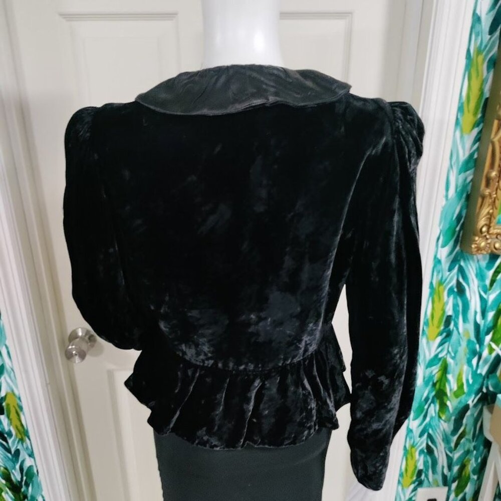 Harry Acton For Party Collectibles Small Velvet Puff Sleeve Peplum Jacket Black - Picture 3 of 9